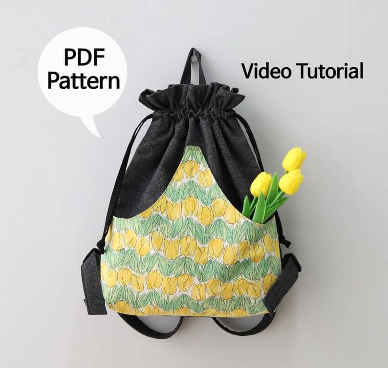 Drawstring Backpack PDF Sewing Pattern,Video Tutorial,Instant download