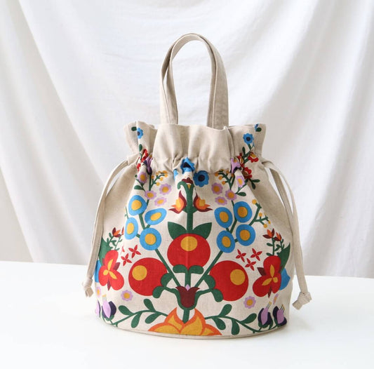 Bucket Bag Sewing Pattern, Project Bag Pattern, pdf pattern, Drawstring Bag, Circular Base Tote, knitting bag, Instant Download