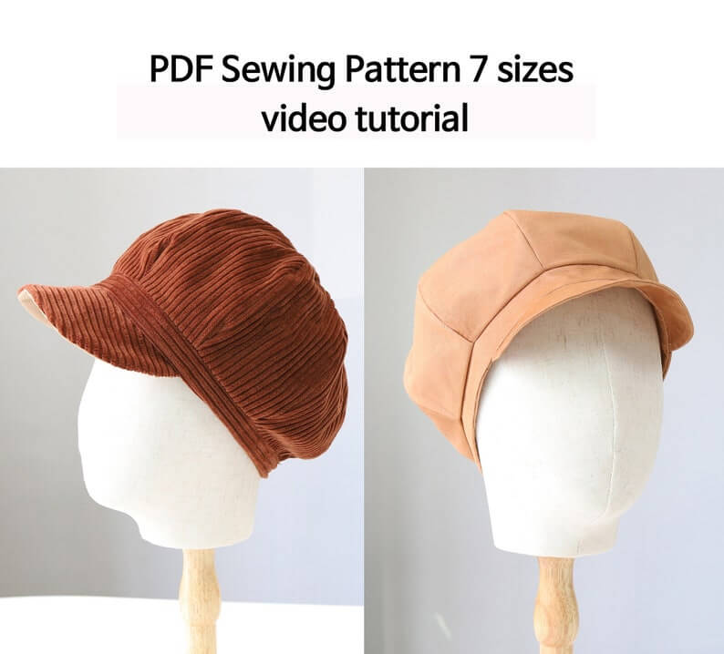 Newsboy Hat PDF Sewing Pattern,7 sizes, 8-panel cap sewing tutorial, N